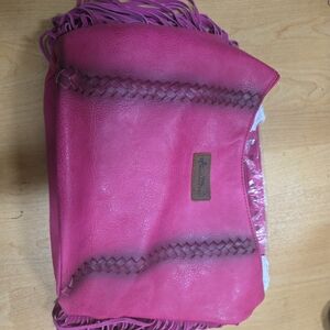 Montana West Fuchsia Leather Bag with Braided Detail